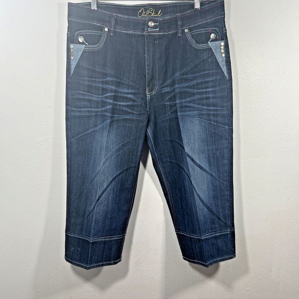 Old Skool Jeans Womens‎ 18 Blue Embroidered Capri Denim Whisker Wide Leg Y2K